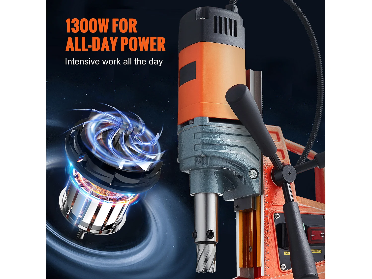 Wiertarka Magnetyczna 1300 W SucceBuy, 2922 lbf, 810 obr./min, Przenośna Wiertarka Magnetyczna