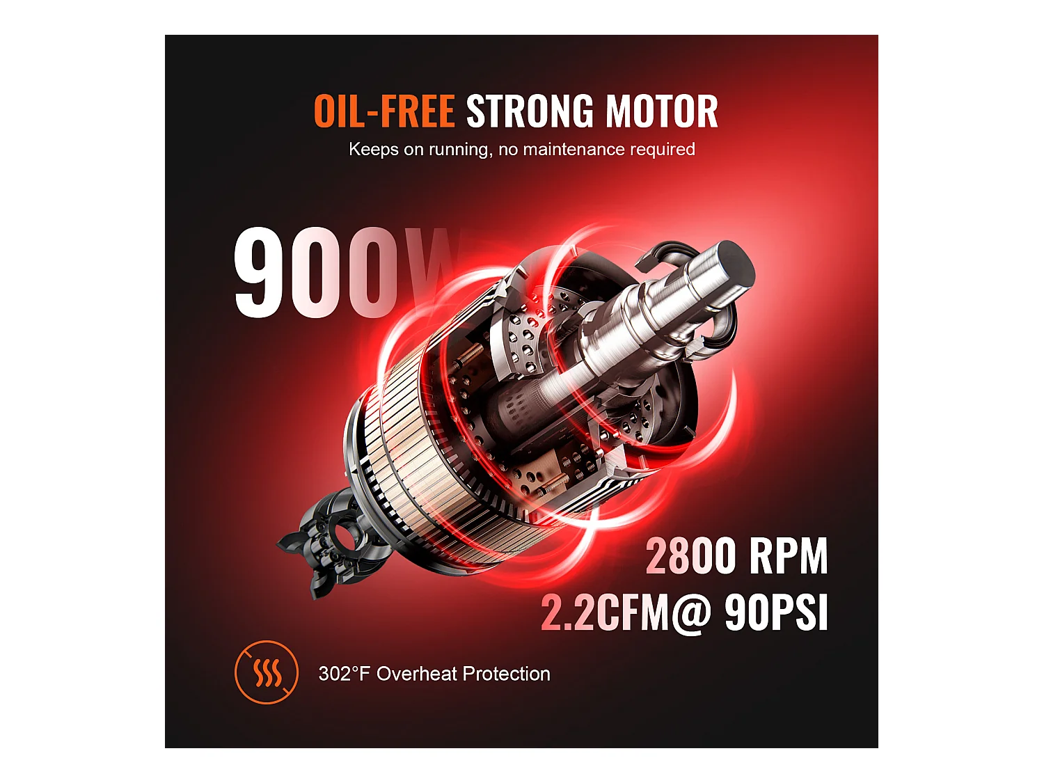 Compresseur D'air SucceBuy 4,8 Gallons 900 W 2,2 CFM à 90 PSI, Ultra Silencieux Sans Huile