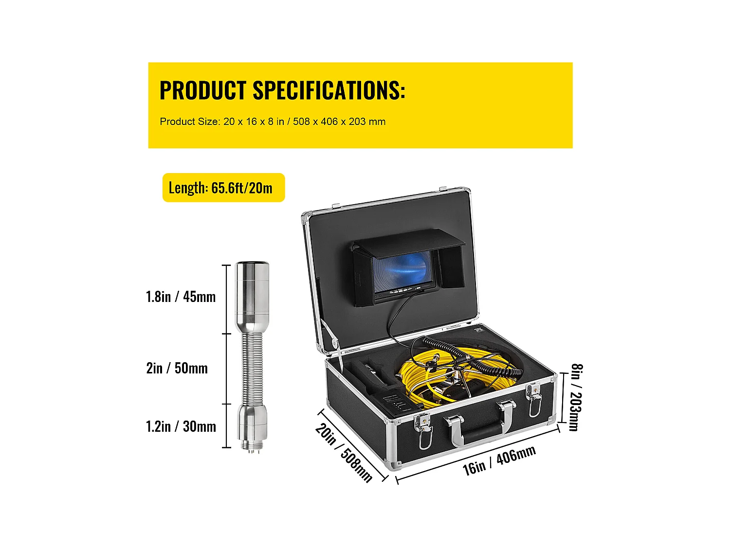 Caméra SucceBuy Kit de Caméra D'inspection de Tuyaux de 65,6FT avec Carte SD 8G