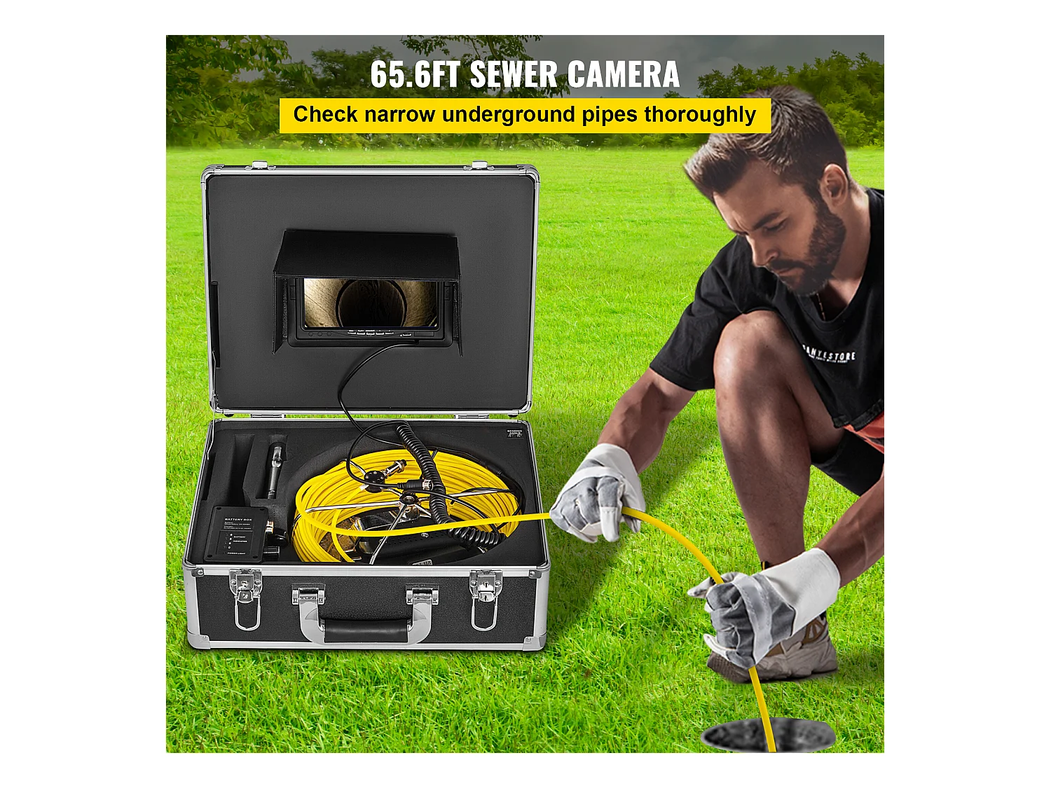 Caméra SucceBuy Kit de Caméra D'inspection de Tuyaux de 65,6FT avec Carte SD 8G