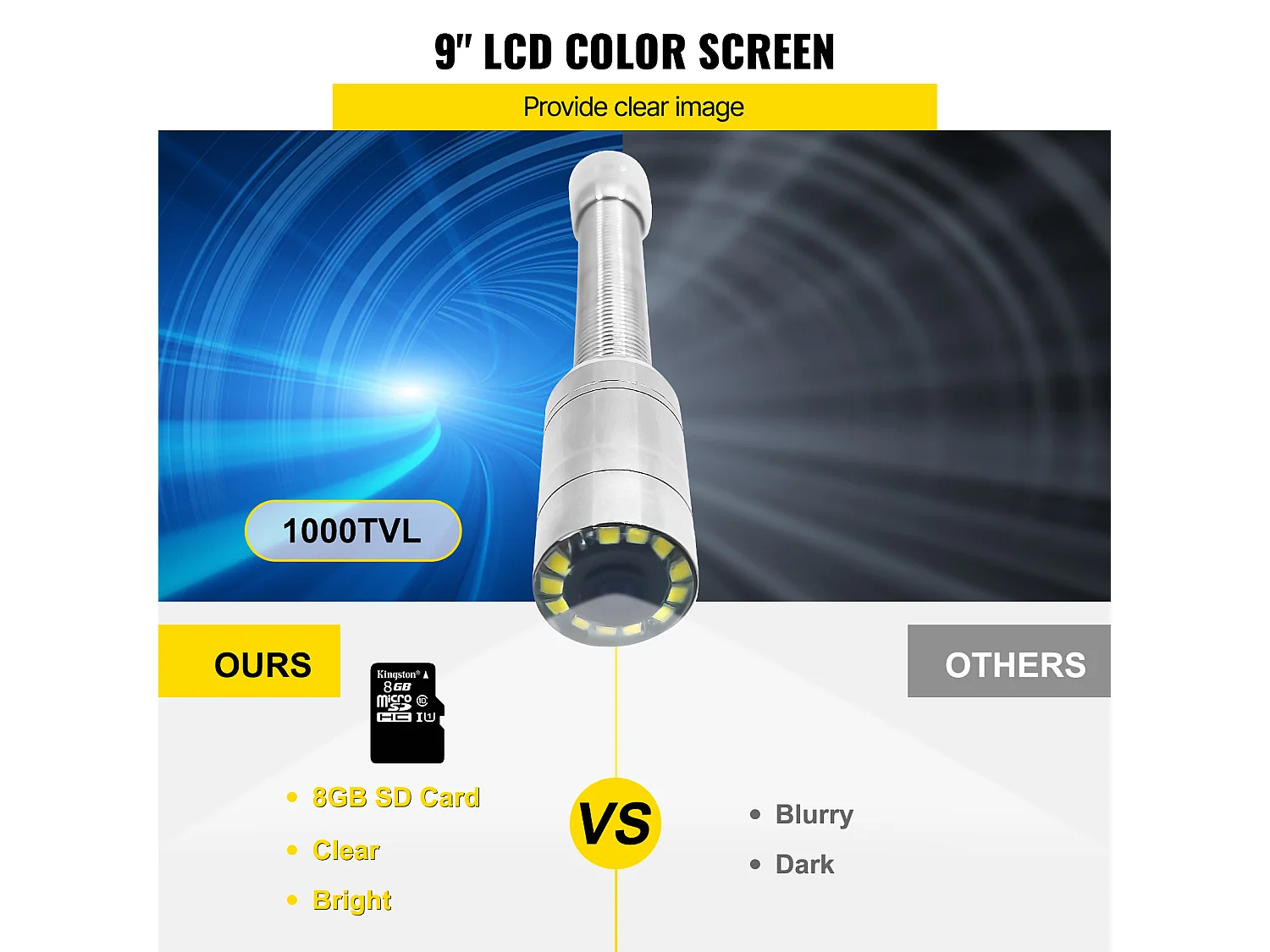 Caméra SucceBuy Kit de Caméra D'inspection de Tuyaux de 65,6FT avec Carte SD 8G