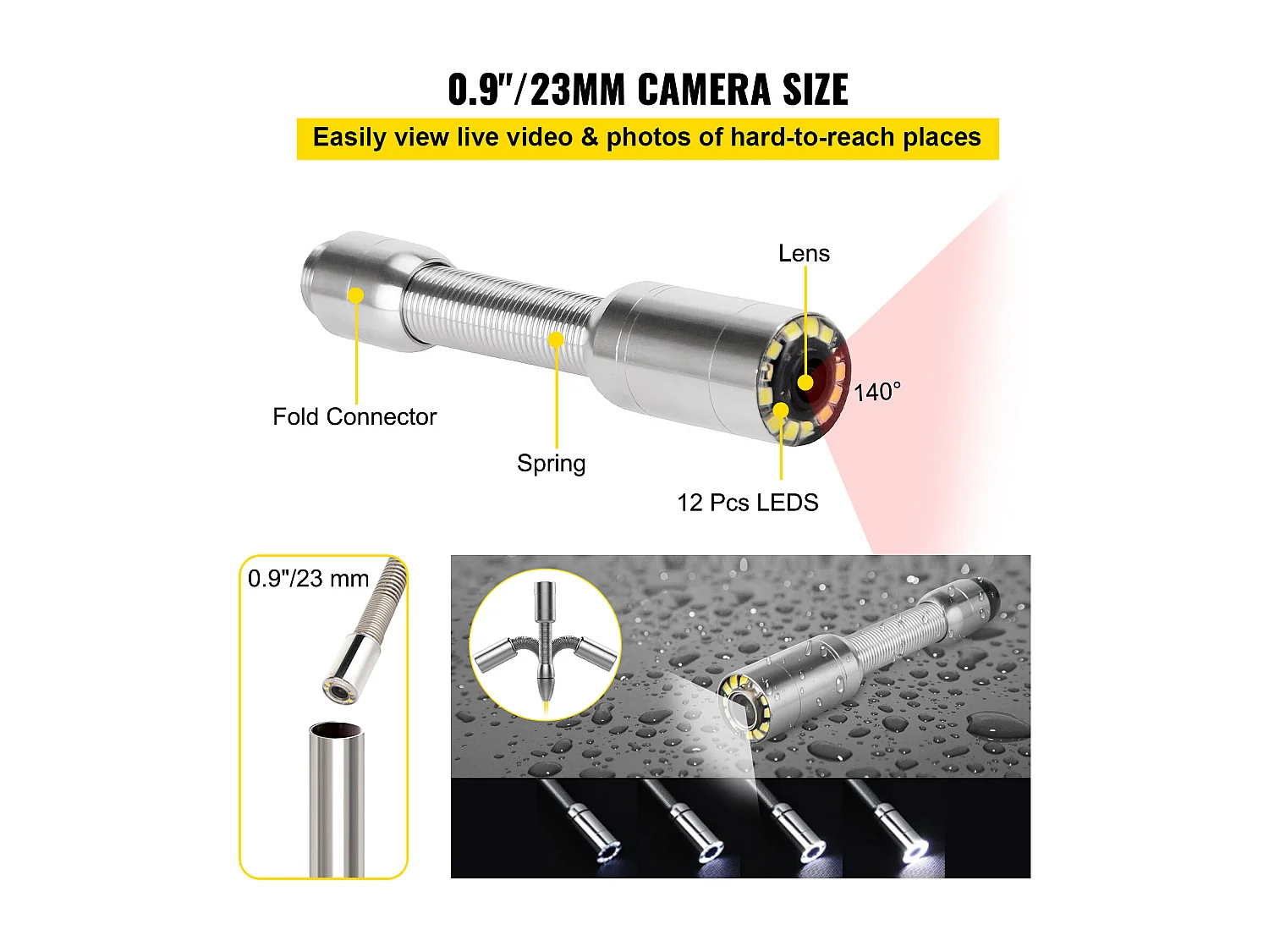 Caméra SucceBuy Kit de Caméra D'inspection de Tuyaux de 65,6FT avec Carte SD 8G
