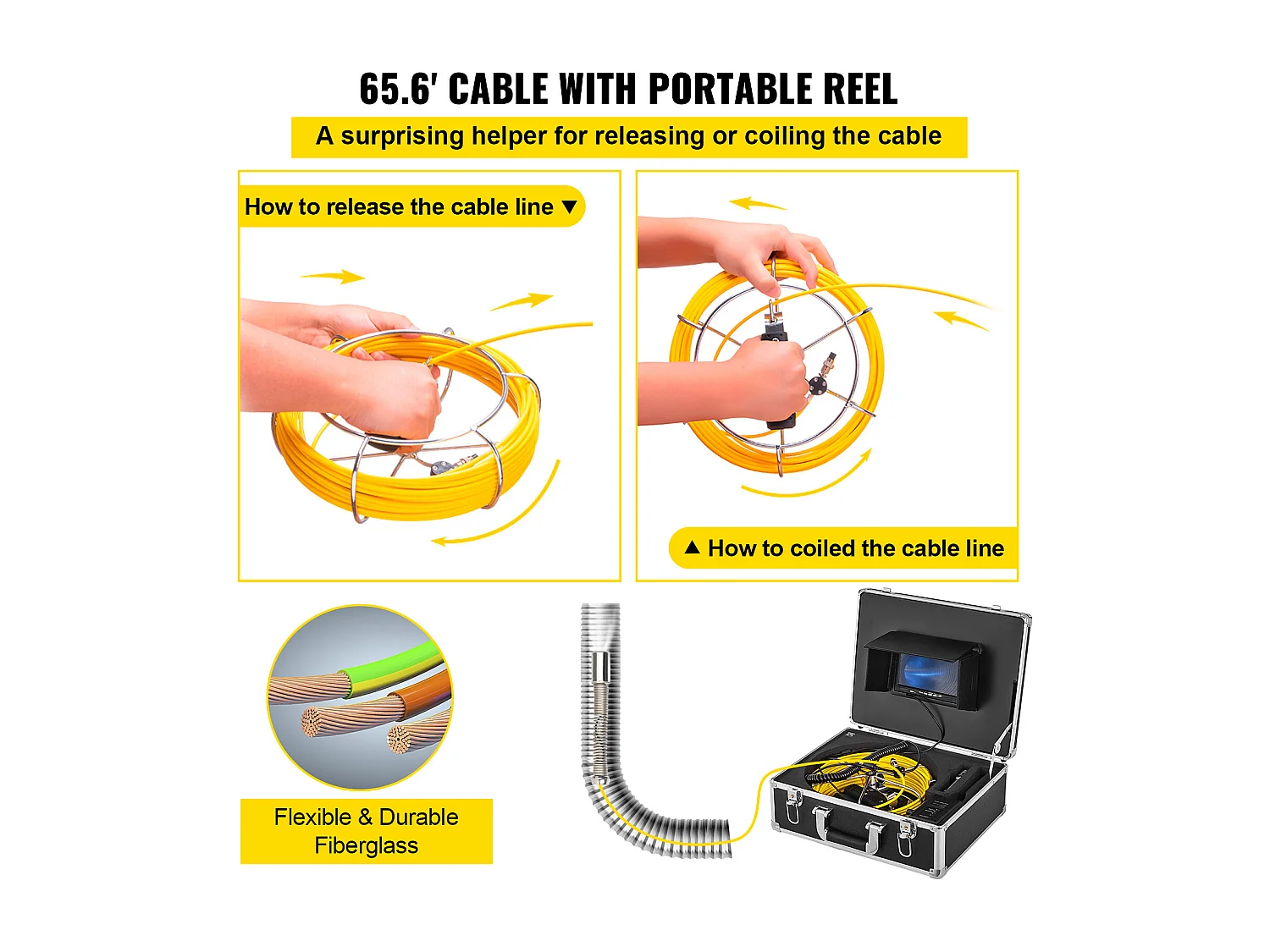 Caméra SucceBuy Kit de Caméra D'inspection de Tuyaux de 65,6FT avec Carte SD 8G