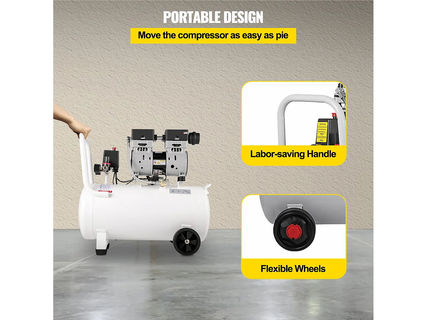 Compresseur D'air SucceBuy Compresseur D'air Ultra Silencieux, Sans Huile, 13,2 Gallons, 1 CV