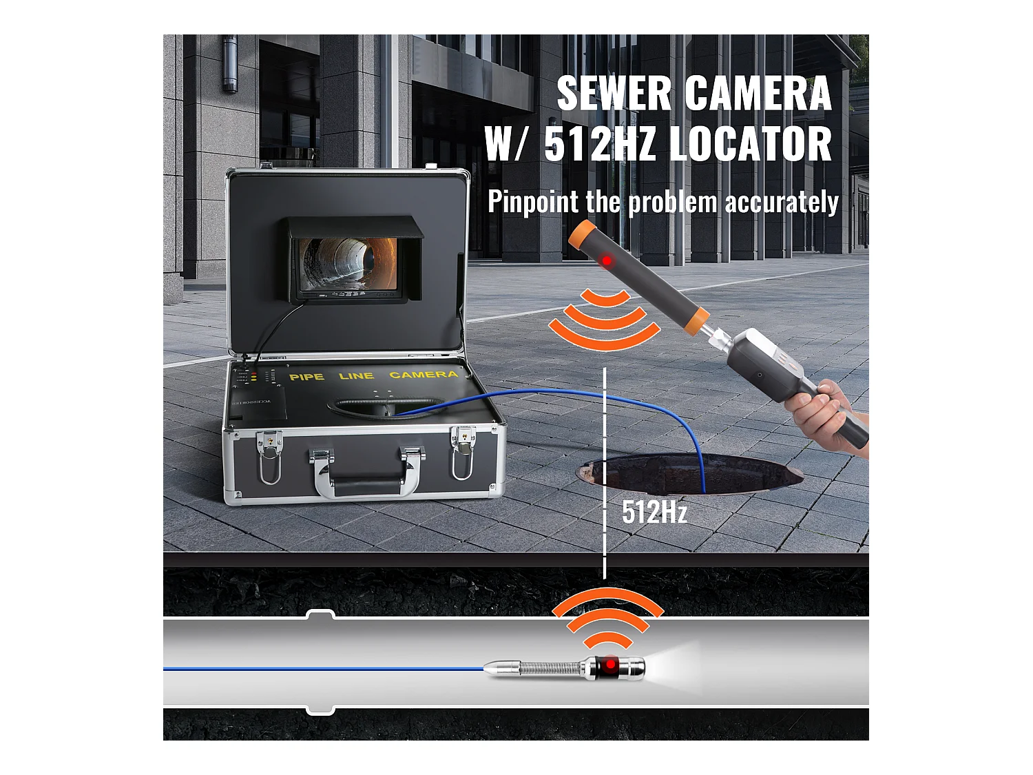 Cámara de Cloaca SucceBuy 1000TVL, Inspección de Tubos de 3048CM, Pantalla de 17.78CM, Localizador, 512 Hz