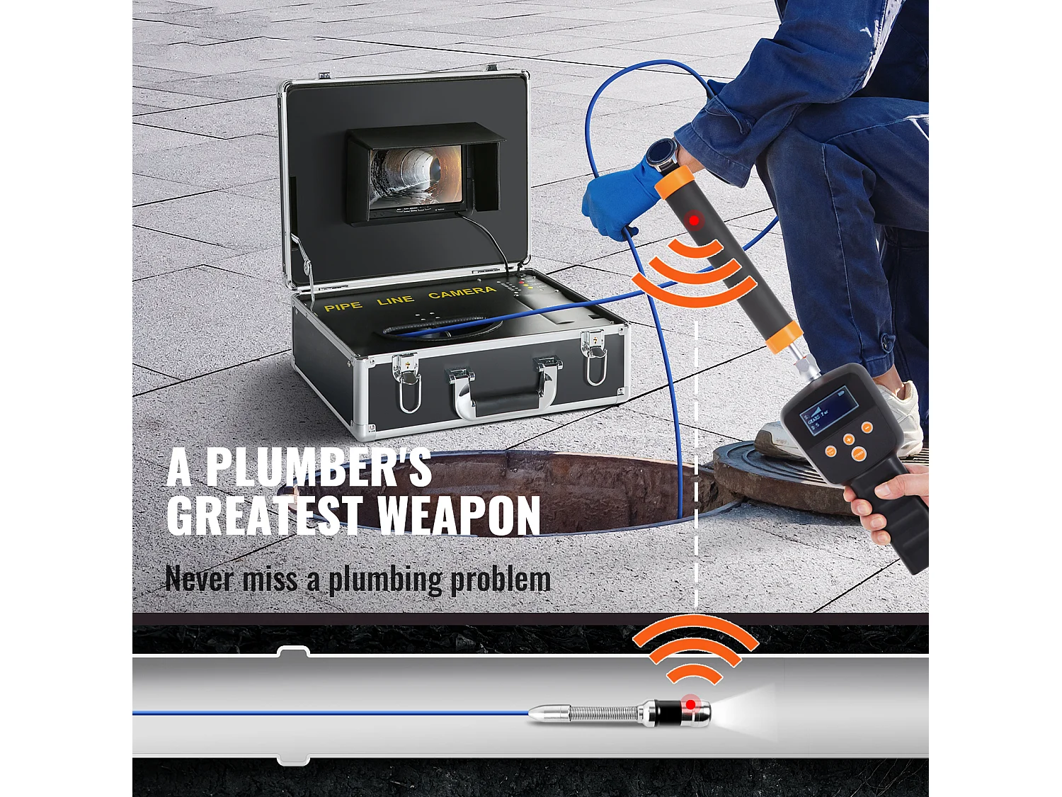 Caméra d'Égout SucceBuy 1000TVL, Inspection de Tuyaux de 3048CM, Écran 17.78CM, Localisateur, 512 Hz