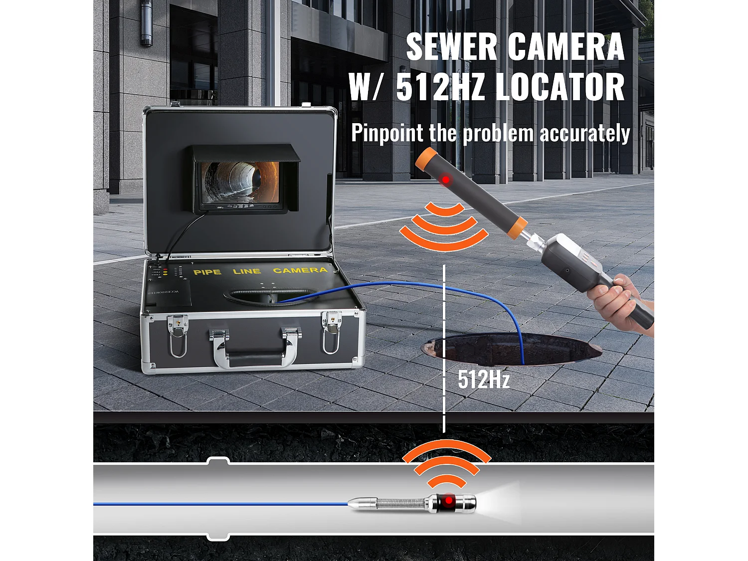 Caméra d'Égout SucceBuy 1000TVL, Inspection de Tuyaux de 3048CM, Écran 17.78CM, Localisateur, 512 Hz