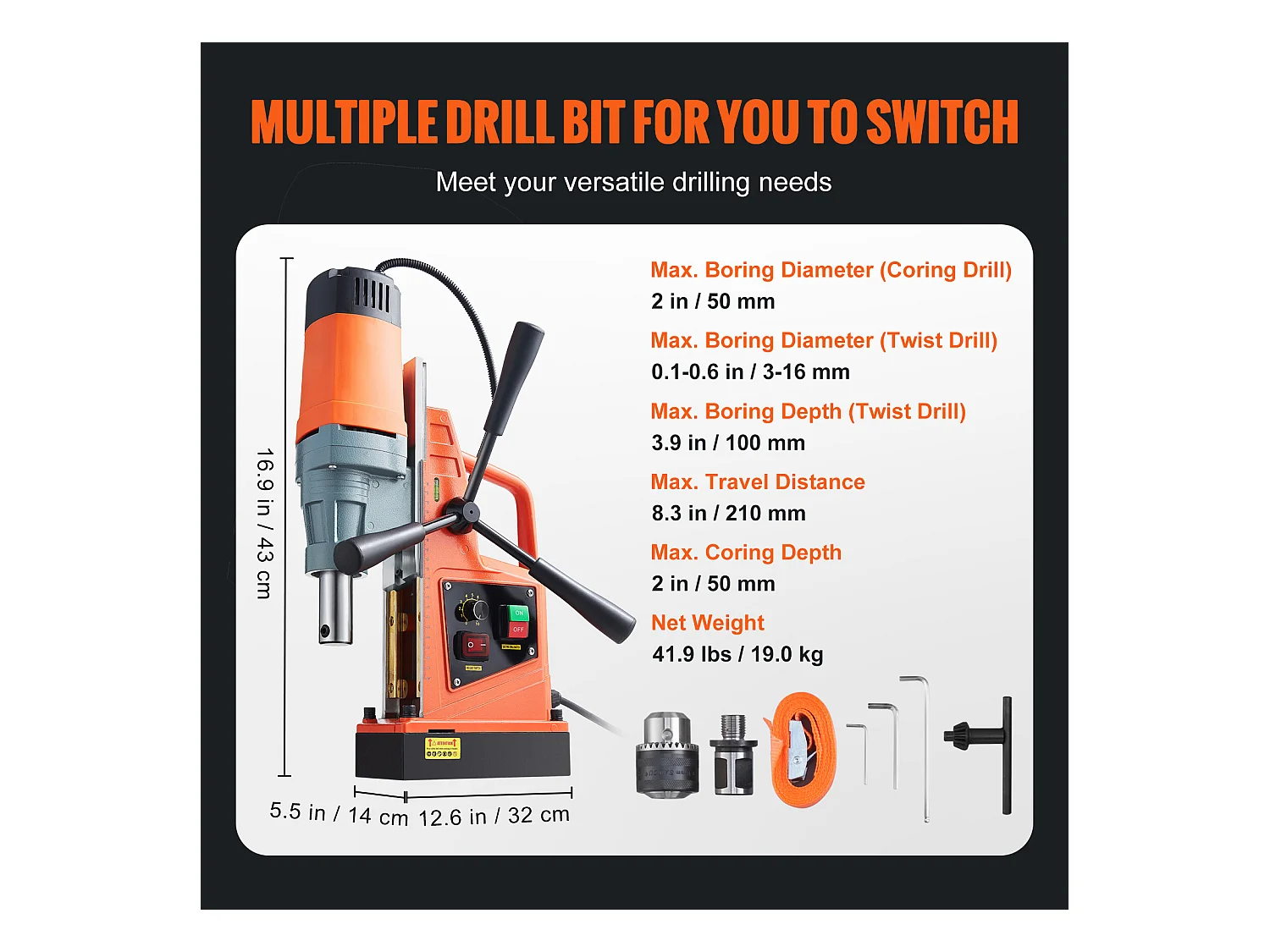 Perceuse Magnétique SucceBuy 1550 W, 2922 lbf, Perceuse Magnétique Portative à 500 tr/min