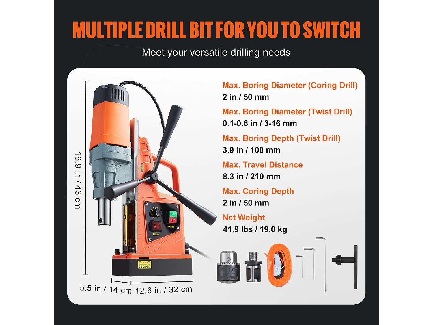 Perceuse Magnétique SucceBuy 1550 W, 2922 lbf, Perceuse Magnétique Portative à 500 tr/min