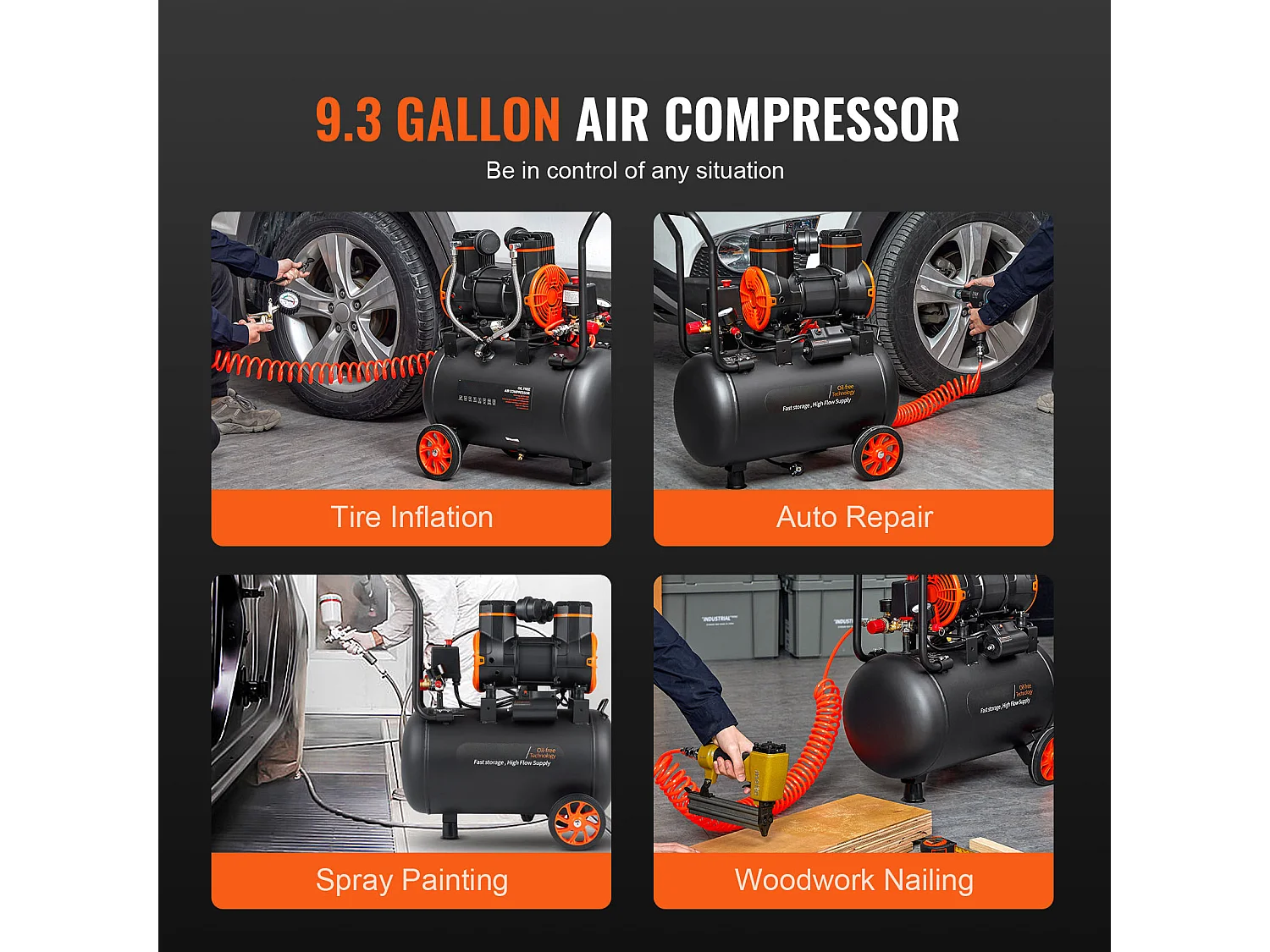 Compresseur D'air SucceBuy 9,3 Gallons 1800 W 5,12 CFM à 90 PSI 70 dB Ultra Silencieux Sans Huile