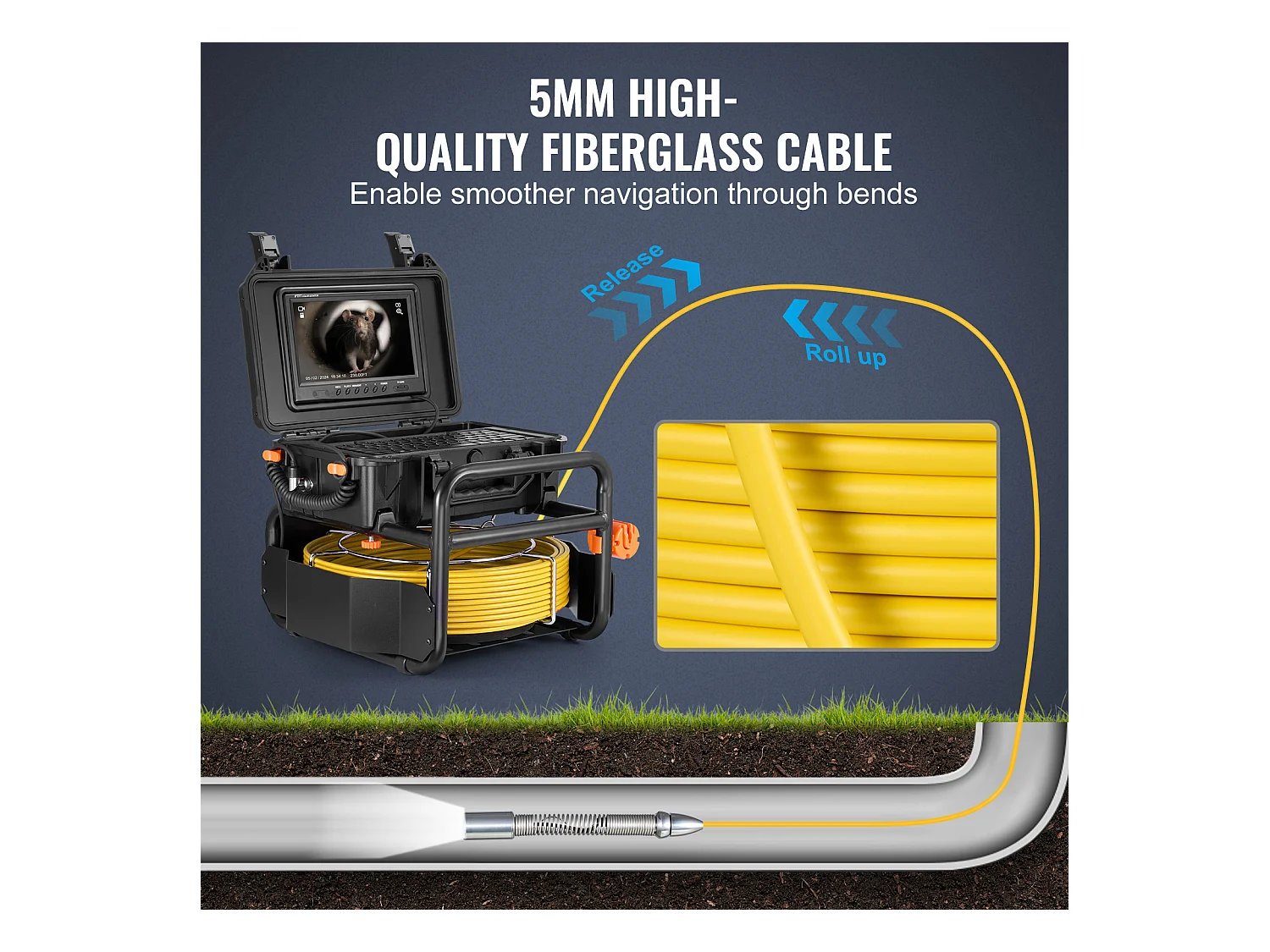 Caméra SucceBuy Caméra D'égout, 230 pi/70 m de Longueur, Caméra de Drainage à Nivellement Automatique avec Émetteur 512 Hz.