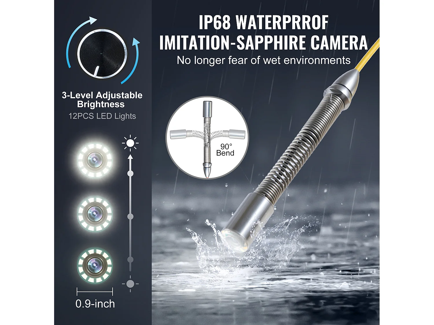 Caméra SucceBuy Caméra D'égout, 230 pi/70 m de Longueur, Caméra de Drainage à Nivellement Automatique avec Émetteur 512 Hz.