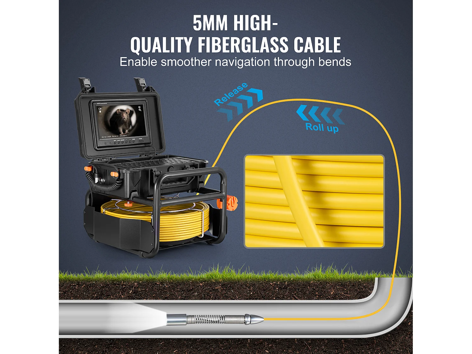 Caméra SucceBuy Caméra D'égout, 230 pi/70 m de Longueur, Caméra de Drainage à Nivellement Automatique avec Émetteur 512 Hz.