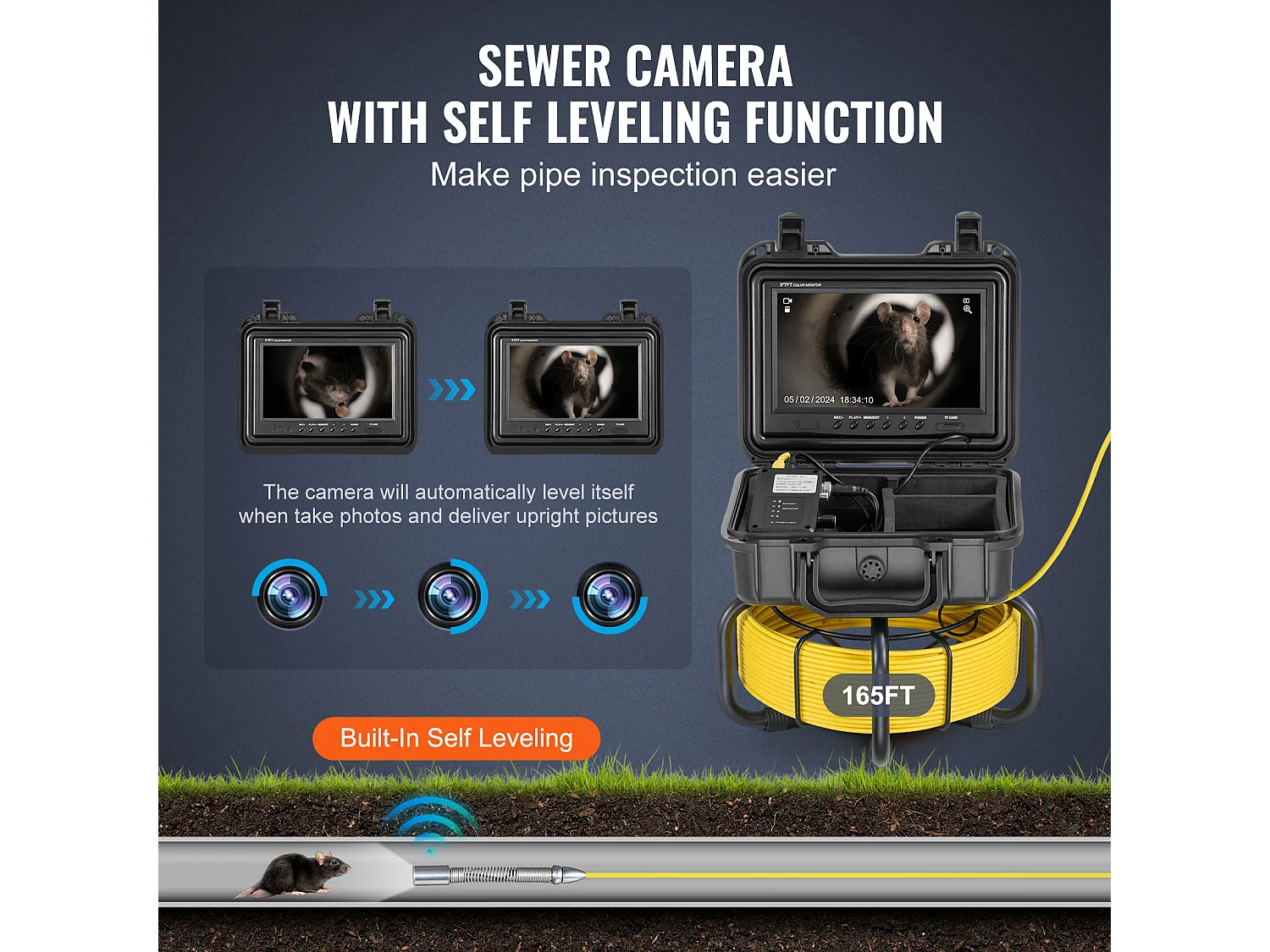 Kamera SucceBuy Kamera Kanalizacyjna, Długość 165 stóp/50 m, Samopoziomująca Kamera do Kanalizacji z Ekranem 9" i 36-krotnym Zoomem.