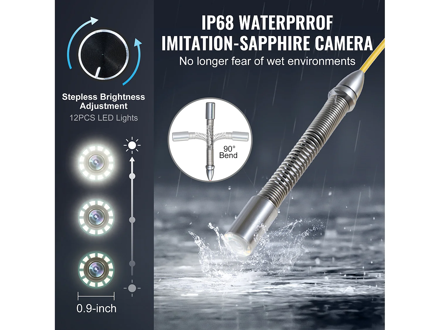 Kamera SucceBuy Kamera Kanalizacyjna, Długość 165 stóp/50 m, Samopoziomująca Kamera do Kanalizacji z Ekranem 9" i 36-krotnym Zoomem.