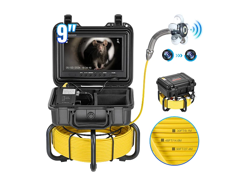 Caméra SucceBuy Caméra D'égout, 165 pi/50 m de long, Caméra de Drainage à Nivellement Automatique avec Écran de 9 po et Zoom 36X.