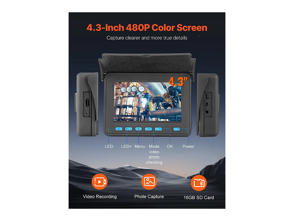 Caméra SucceBuy Caméra D'égout 50 m 4,3 pouces avec 6 LED Carte 16 Go pour Conduits