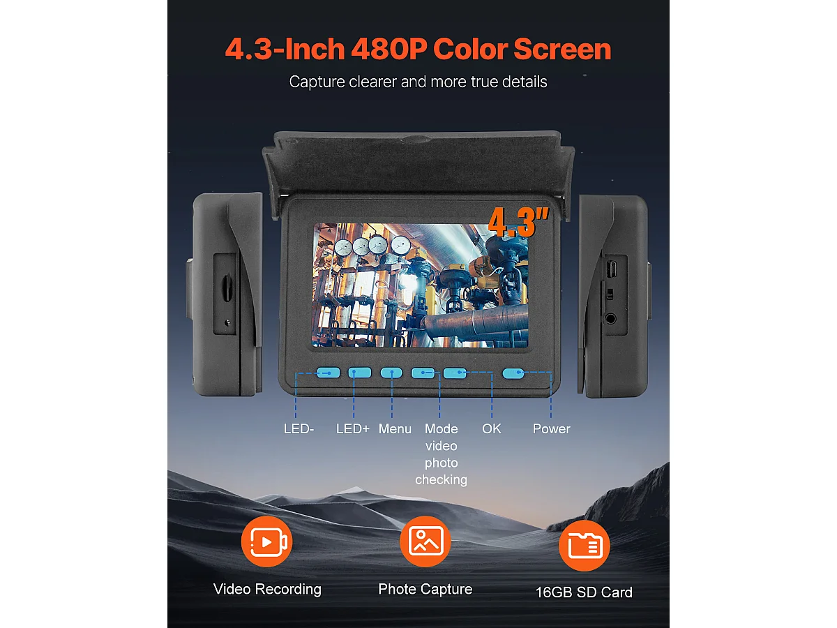 Caméra SucceBuy Caméra D'égout 50 m 4,3 pouces avec 6 LED Carte 16 Go pour Conduits