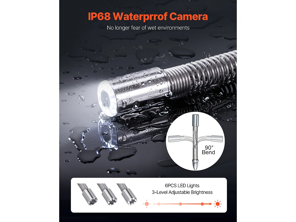 Caméra SucceBuy Caméra D'égout 50 m 4,3 pouces avec 6 LED Carte 16 Go pour Conduits