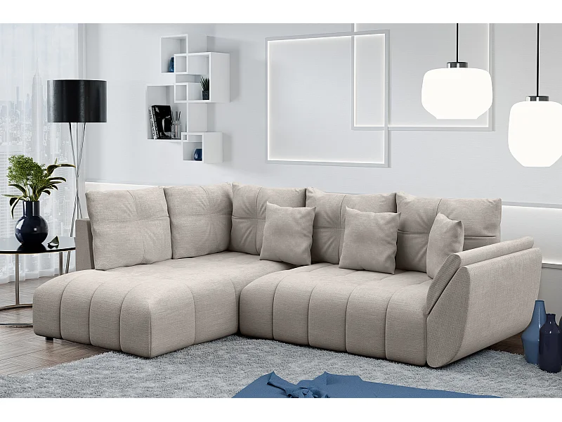 AX LIVING Couch mit Bettfunktion Eckcouch in Beige Corleone in L Form