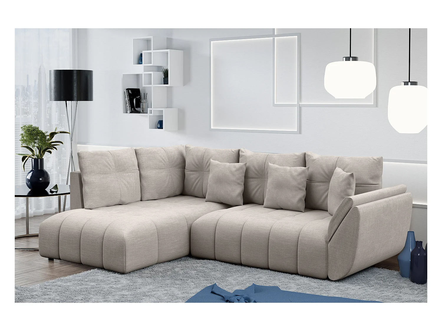AX LIVING Canapé d angle convertible Corleone canapé beige 266 cm