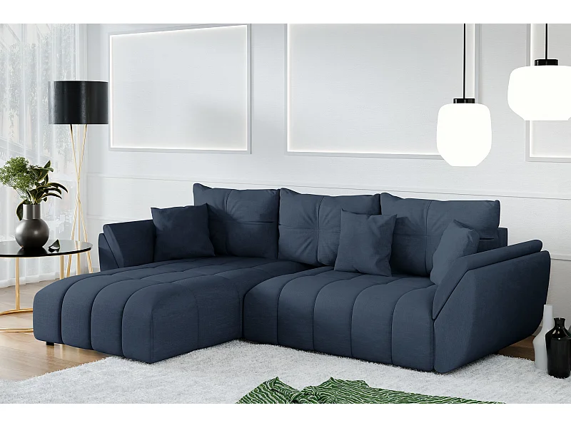 AX LIVING Eckcouch blau Verciani Schlaffunktion Bettkasten 266cm