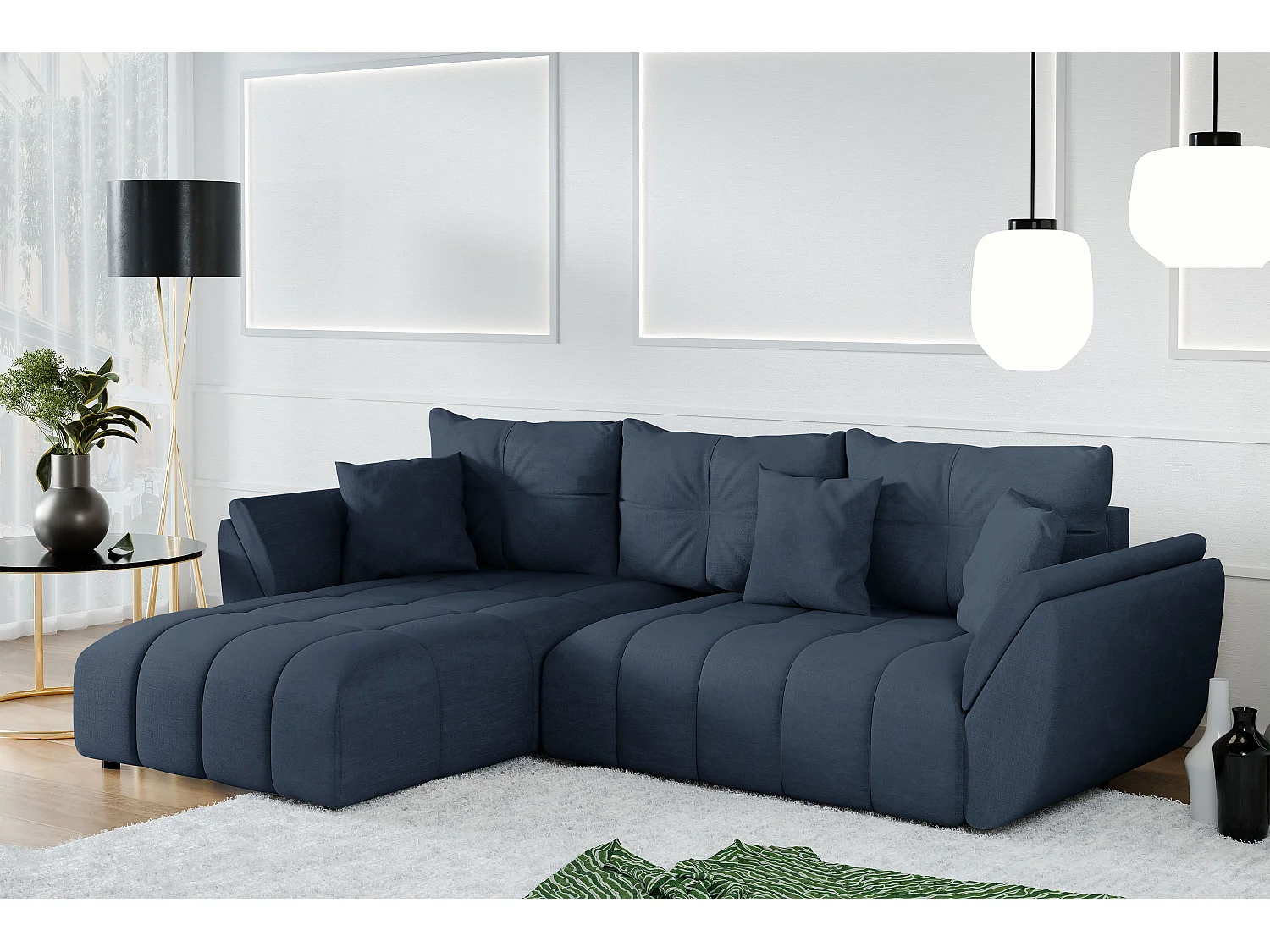AX LIVING Eckcouch blau Verciani Schlaffunktion Bettkasten 266cm
