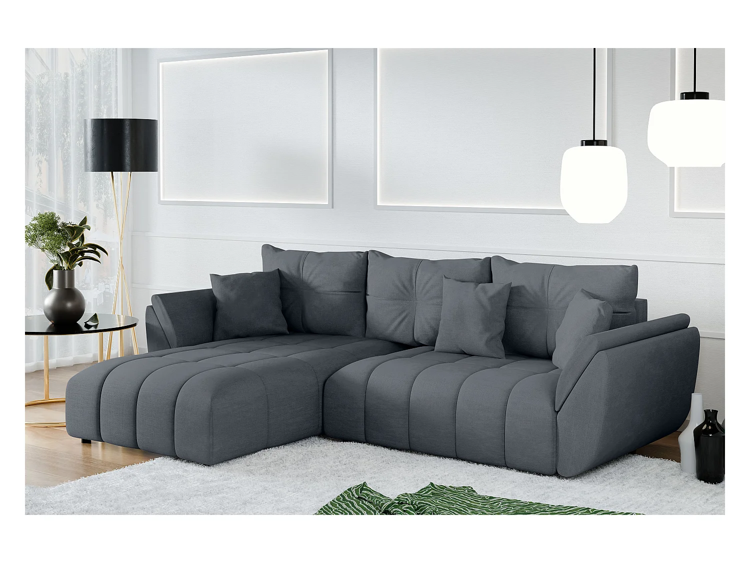 AX LIVING L Form Ecksofa grau Verciani Schlaffunktion Bettkasten 266cm