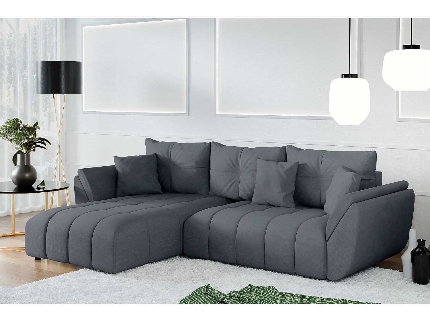 AX LIVING L Form Ecksofa grau Verciani Schlaffunktion Bettkasten 266cm