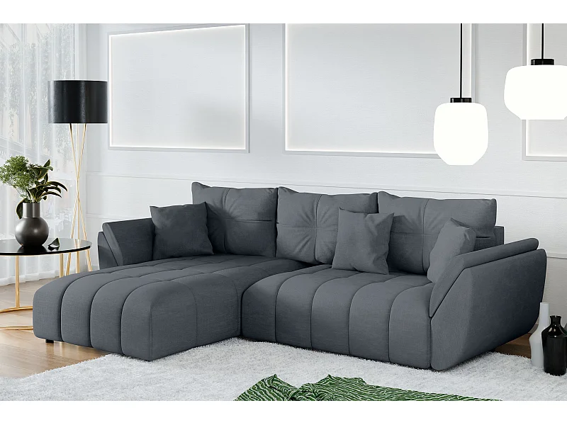 AX LIVING L Form Ecksofa grau Verciani Schlaffunktion Bettkasten 266cm