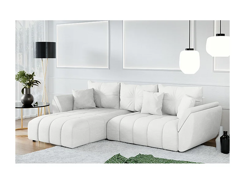 AX LIVING Weiße Eckcouch Verciani Schlaffunktion Bettkasten 266cm