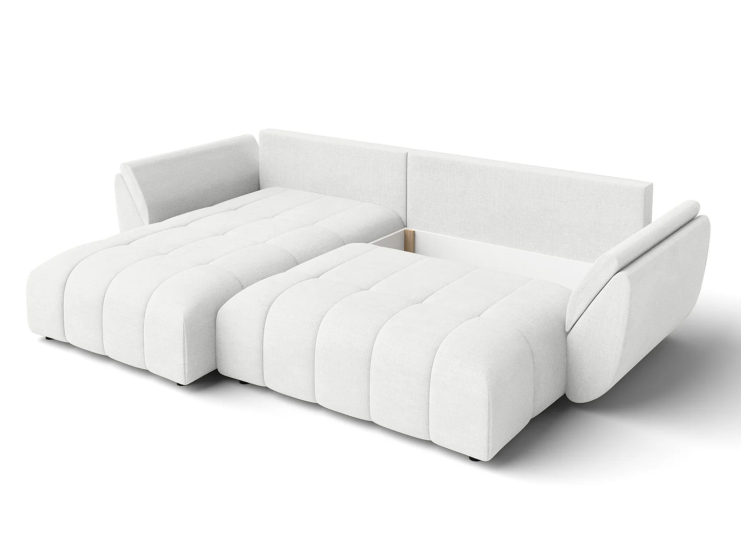 AX LIVING Weiße Eckcouch Verciani Schlaffunktion Bettkasten 266cm