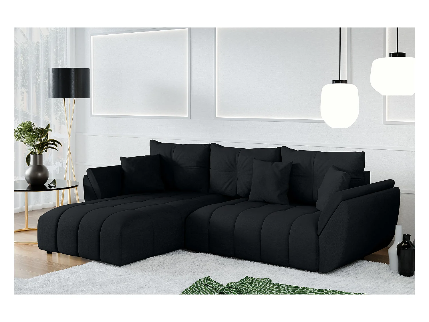 AX LIVING L Form schwarze Ecksofa Verciani Schlaffunktion Bettkasten
