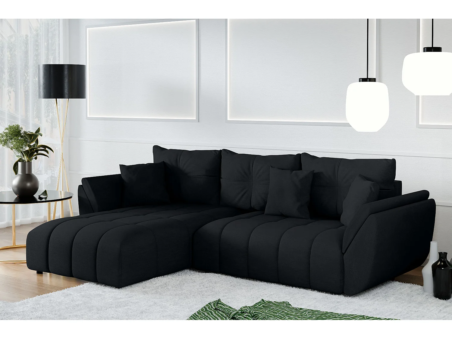AX LIVING Canapé d angles convertible Verciani canapé méridien noir