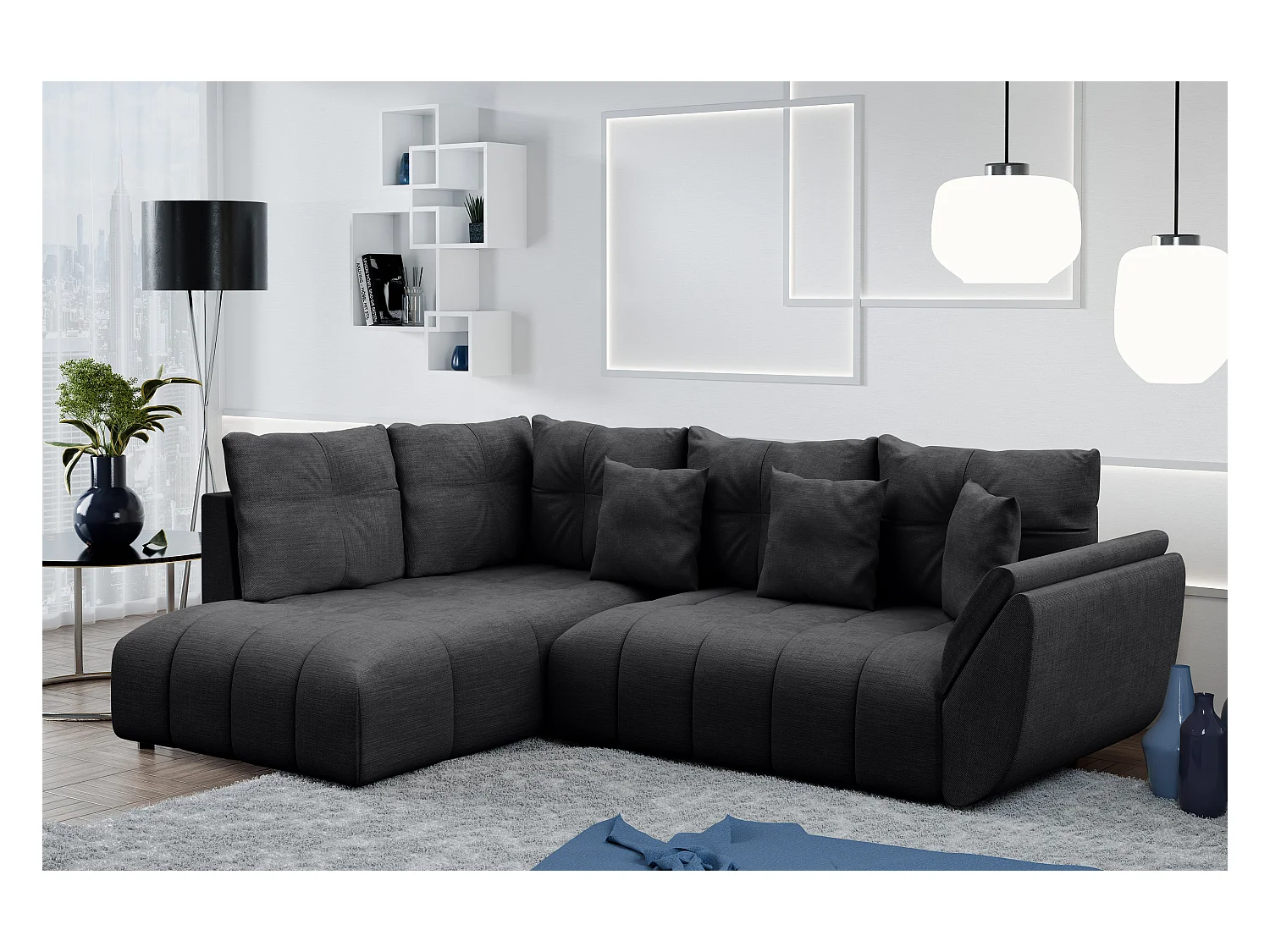 AX LIVING Canapé avec fonction lit canapé d'angle gris foncé Corleone