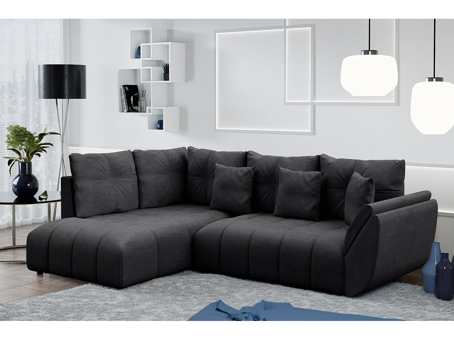 AX LIVING Canapé avec fonction lit canapé d'angle gris foncé Corleone