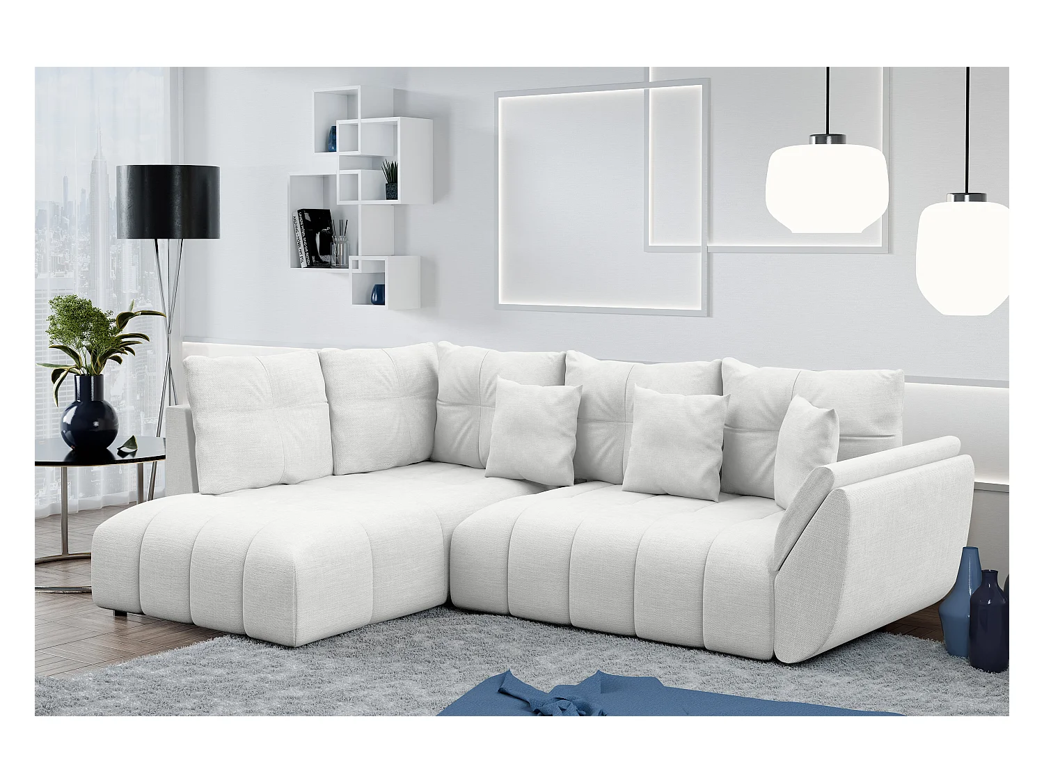 AX LIVING Canapé avec fonction lit Corleone blanc canapé d'angle 266cm