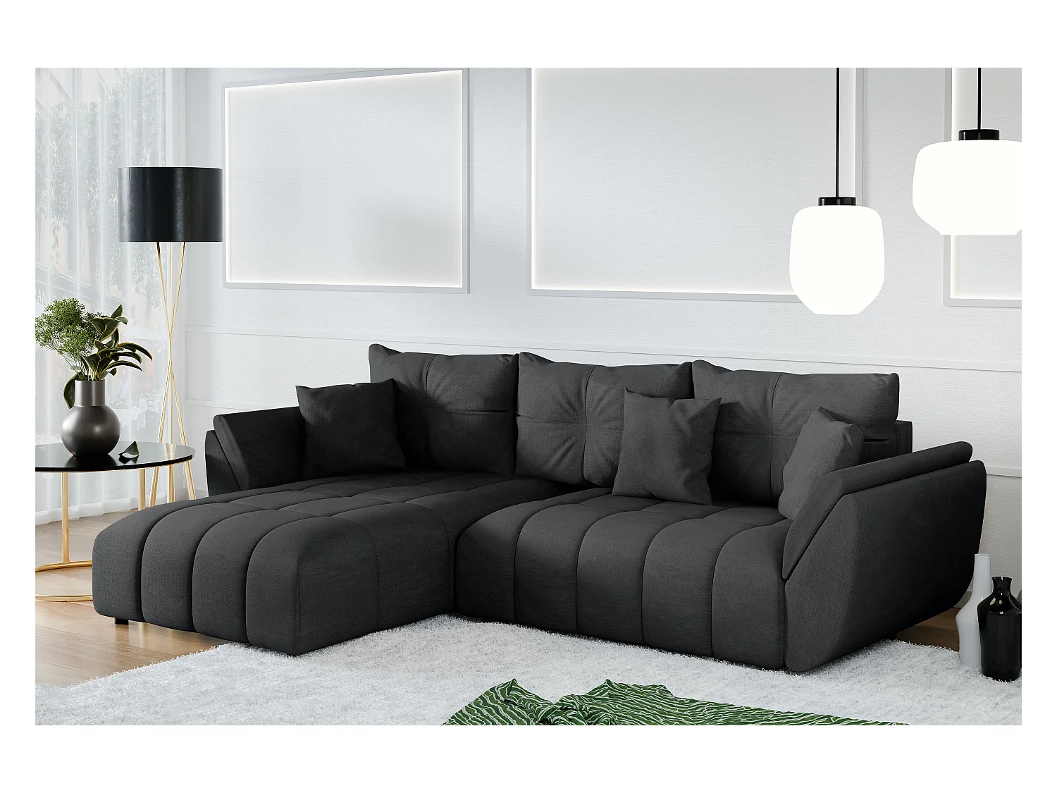 AX LIVING Canapé d angles convertible Verciani canapé méridien gris foncé