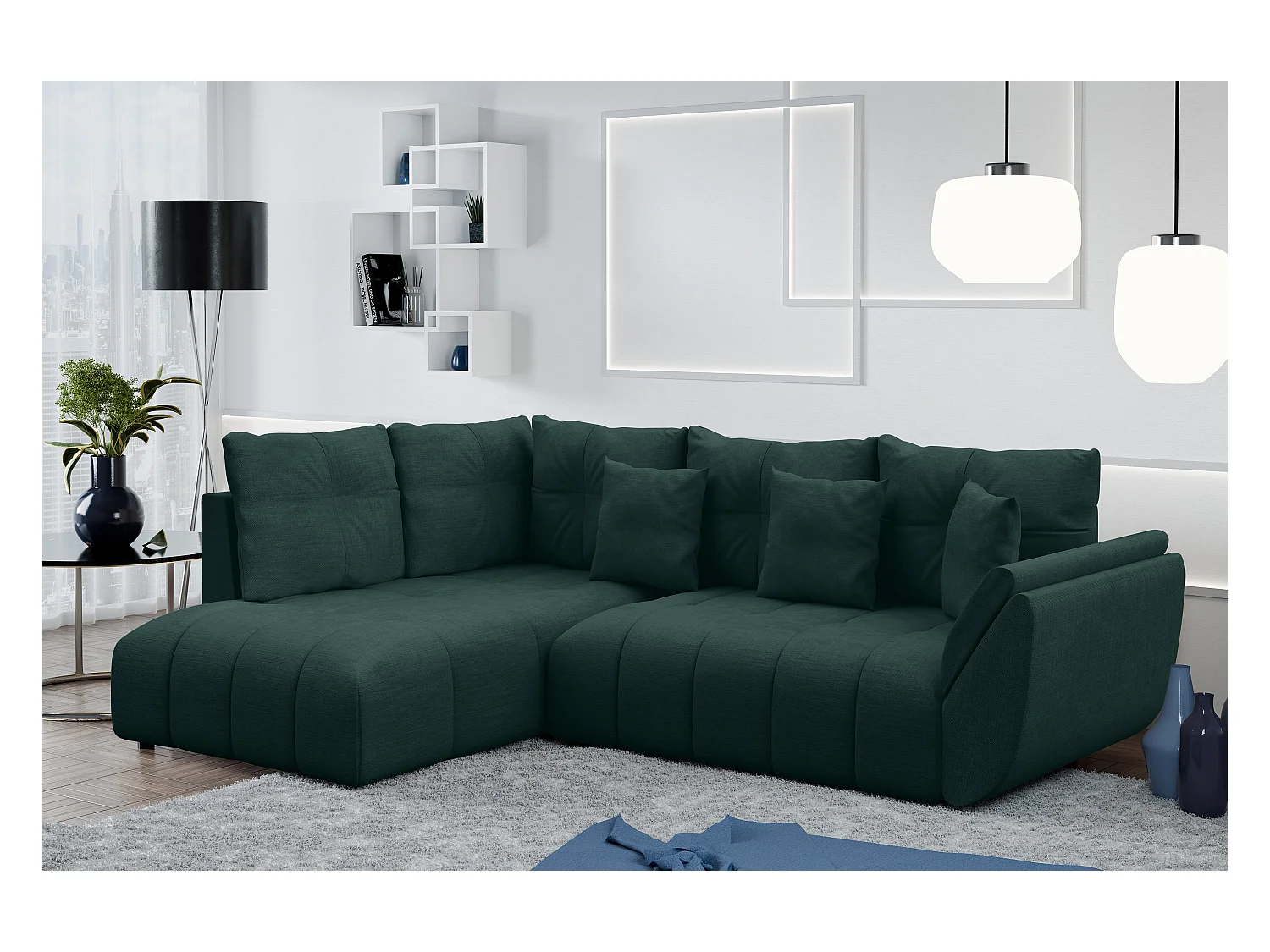 AX LIVING Canapé d angle convertible Corleone canapé angle vert 266 cm