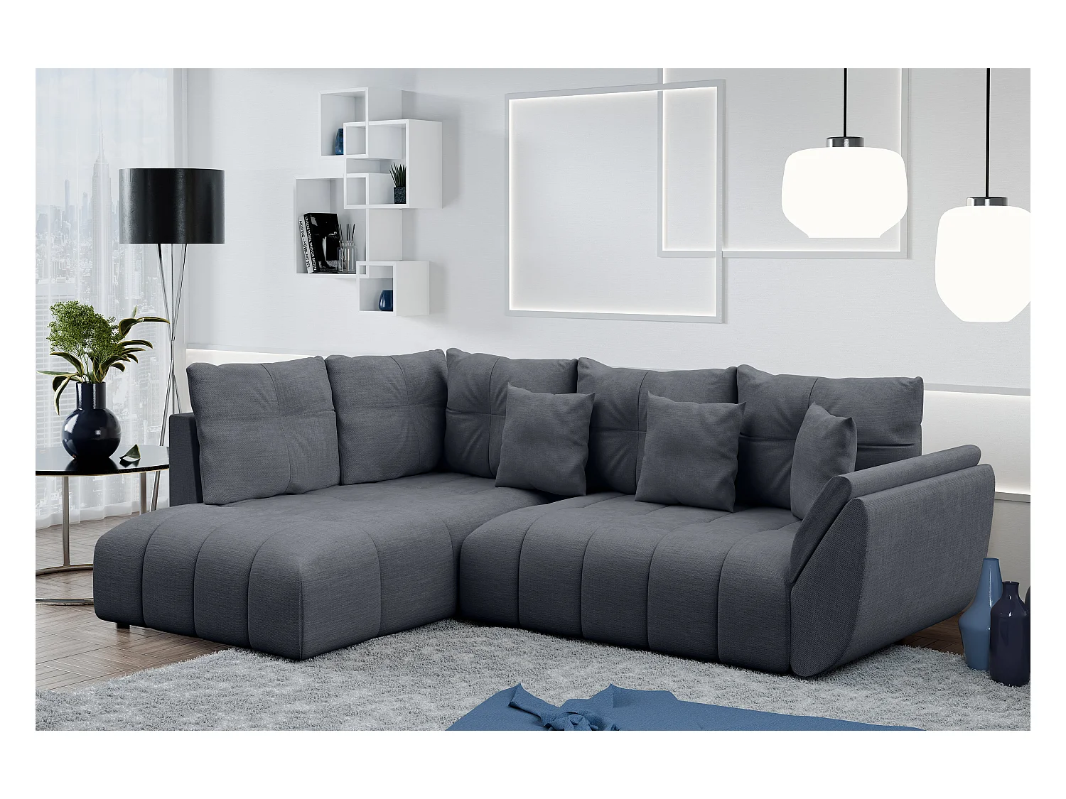 AX LIVING Canapé avec fonction lit Corleone canapé d'angle gris 266 cm