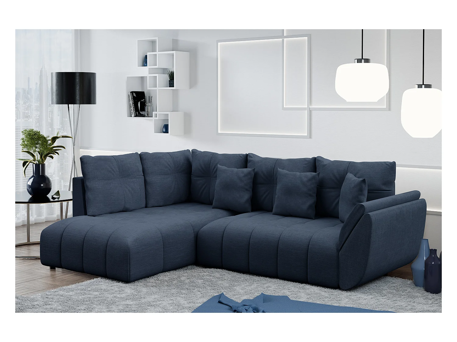 AX LIVING Canapé avec fonction lit canapé d'angle bleu Corleone 266cm