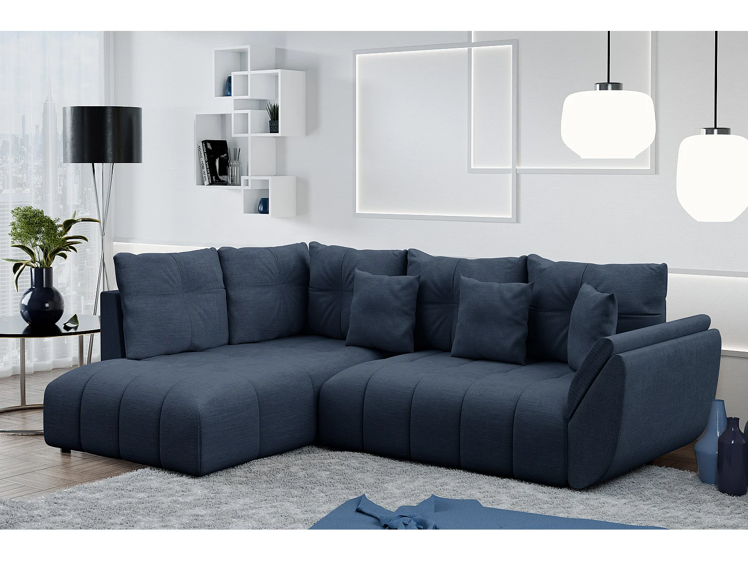 AX LIVING Couch mit Bettfunktion Eckcouch blau Corleone in L Form 268