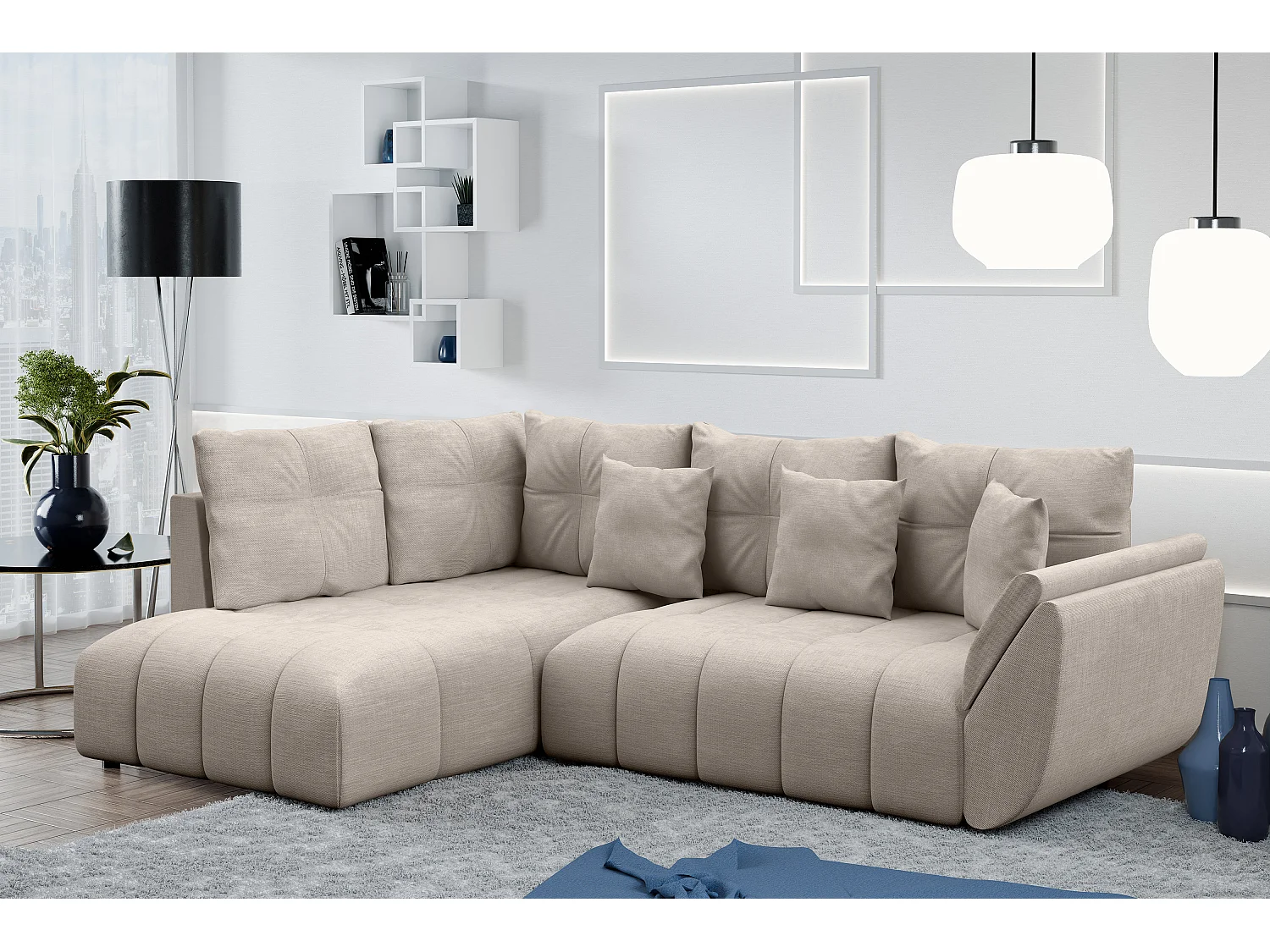 AX LIVING Couch mit Bettfunktion Corleone hellbraune Ecksofa in L Form