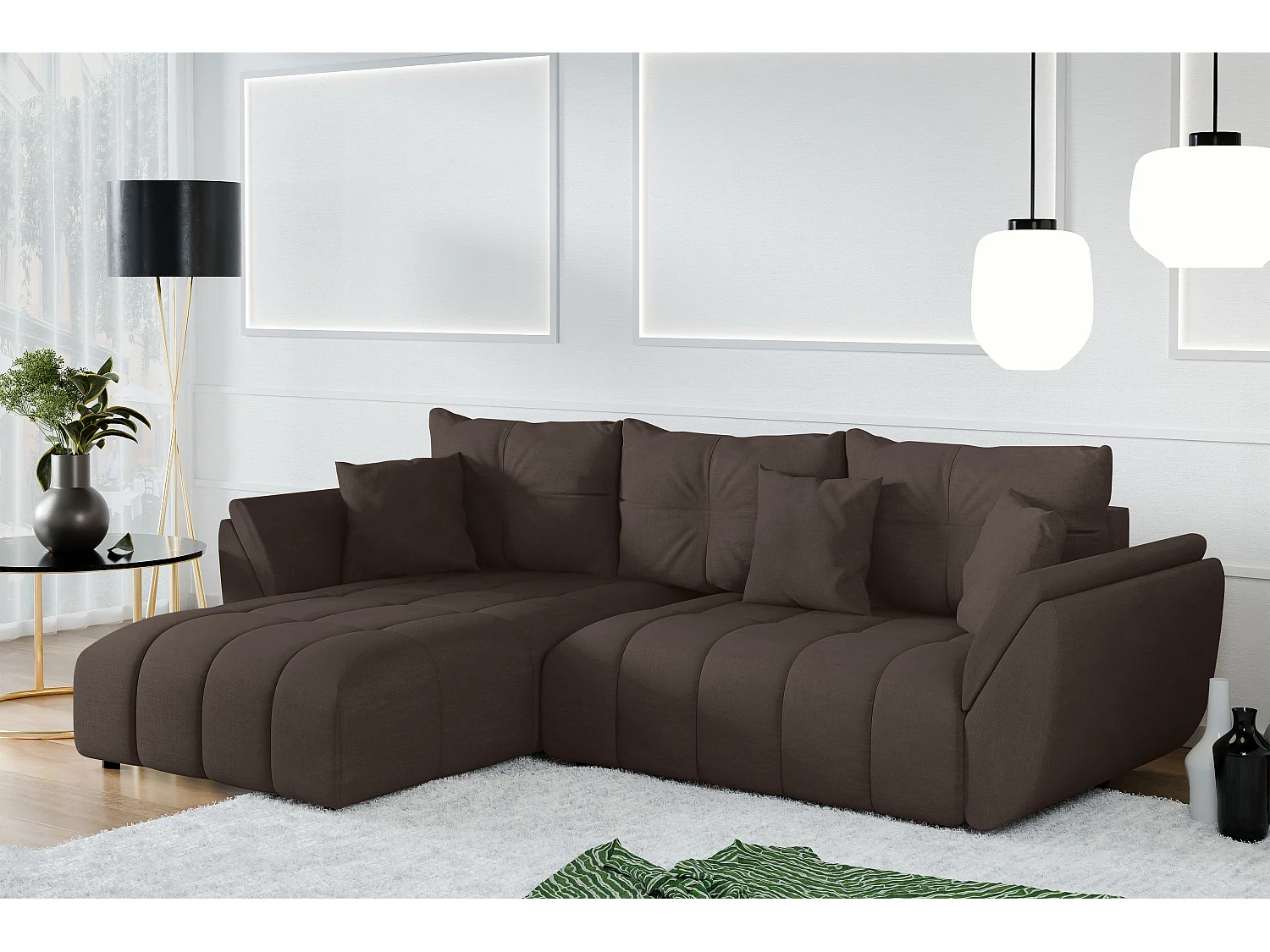 AX LIVING L Form braune Ecksofa Verciani Schlaffunktion Bettkasten 280