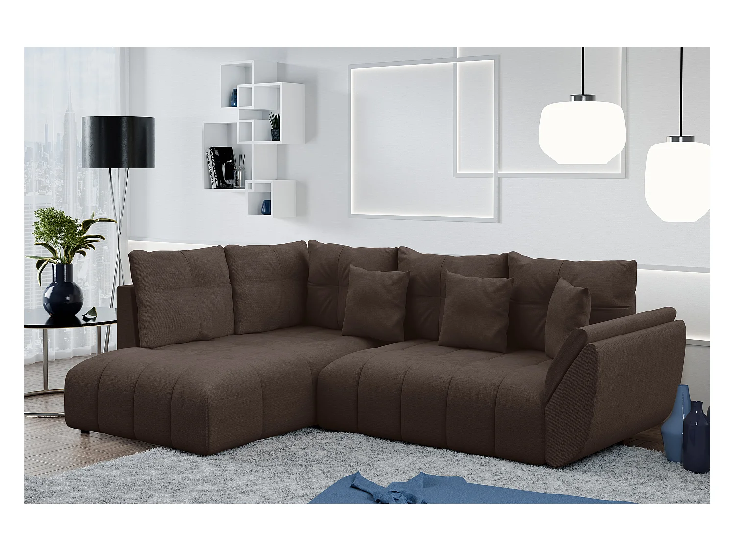 AX LIVING Canapé d angle convertible Corleone canapé meridienne brun