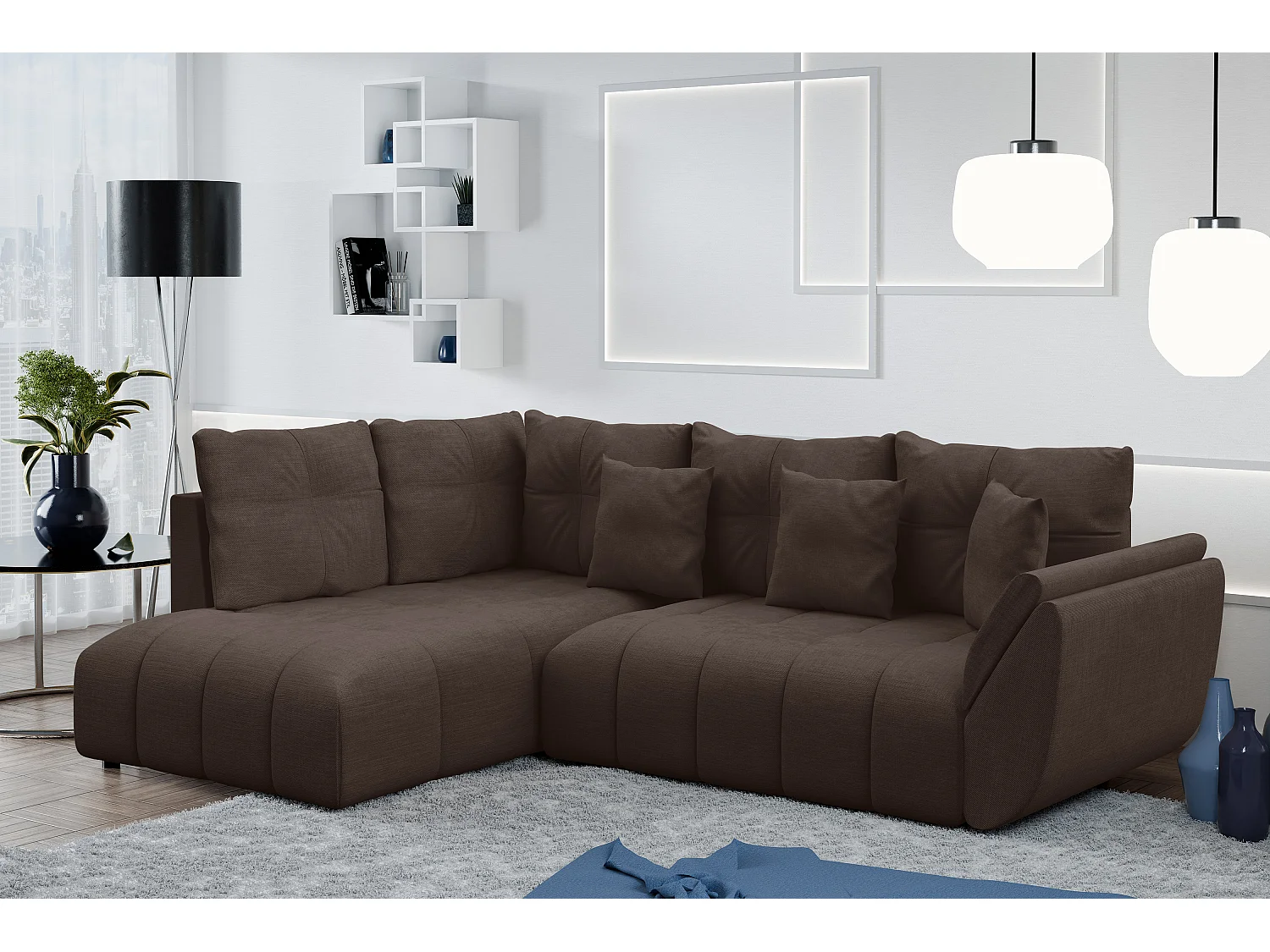 AX LIVING Couch mit Bettfunktion Corleone braune Ecksofa in L Form 268