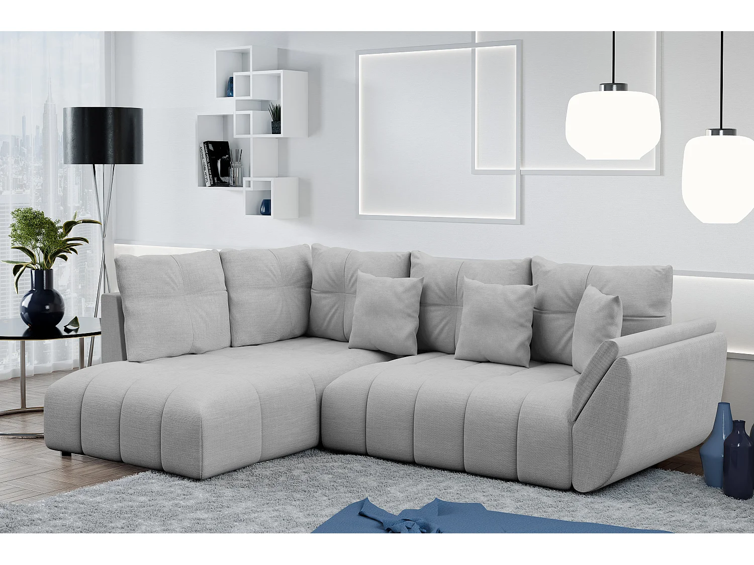 AX LIVING Couch mit Bettfunktion Corleone hellgraue Eckcouch in L Form