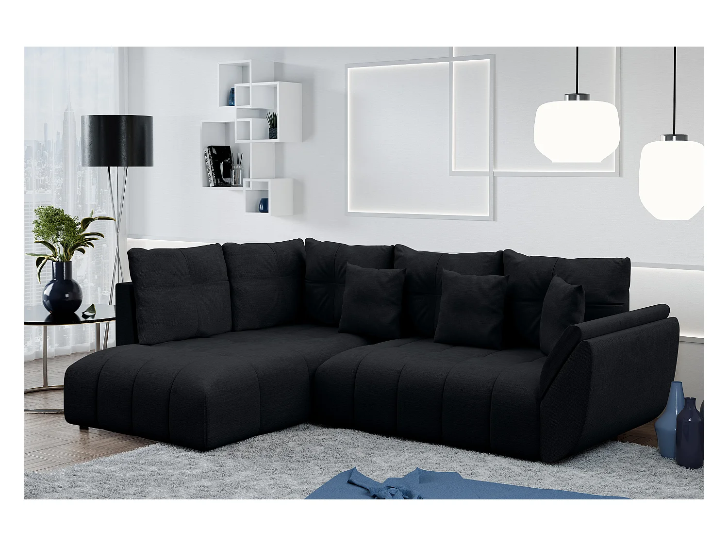 AX LIVING Canapé d angle convertible Corleone canapé d angle noir 266