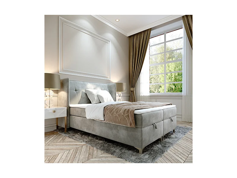 AX LIVING Boxspringbett 140x200 mit Bettkasten Salvio in Hellgrau