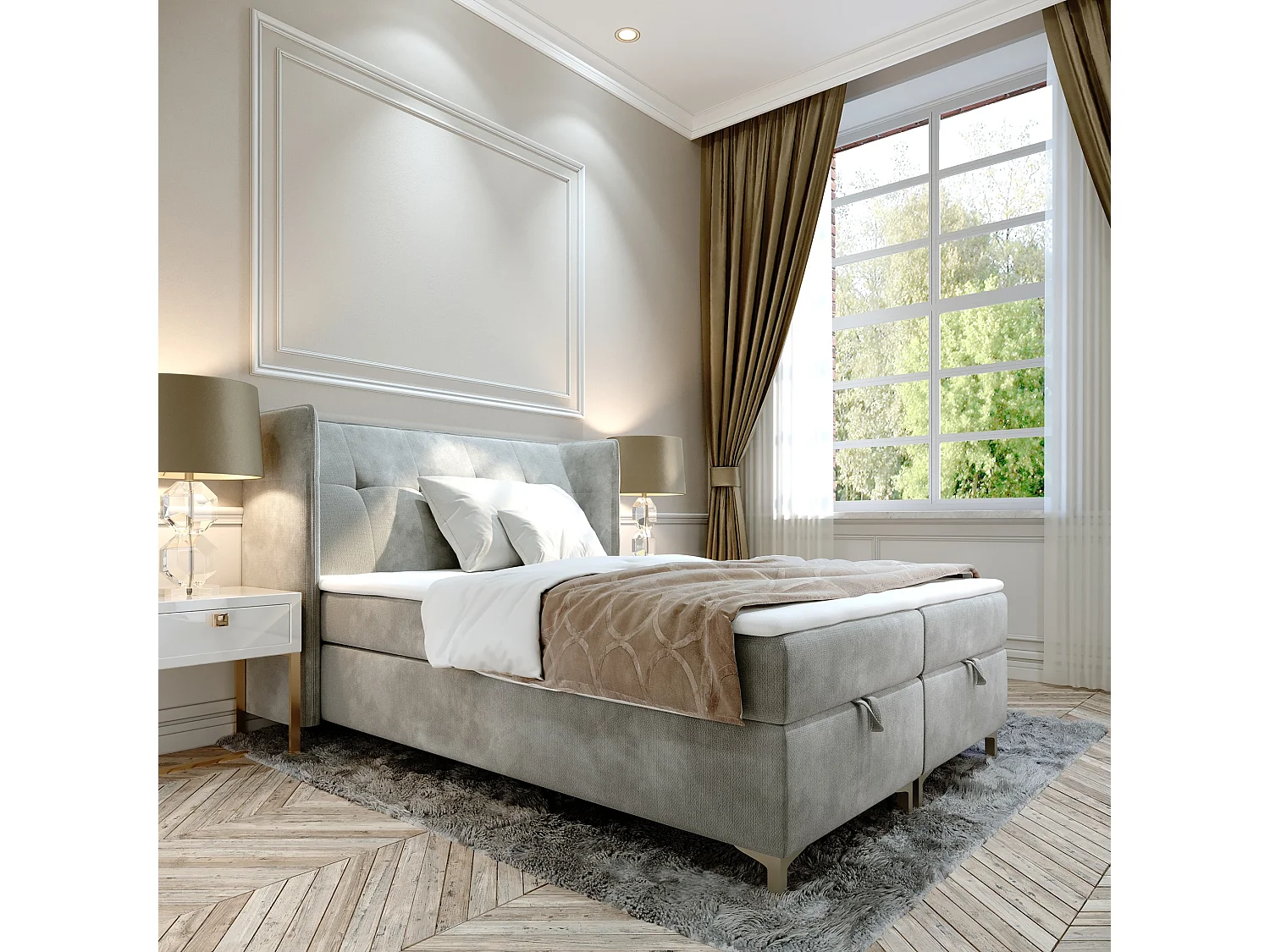 AX LIVING Boxspringbett 140x200 mit Bettkasten Salvio in Hellgrau